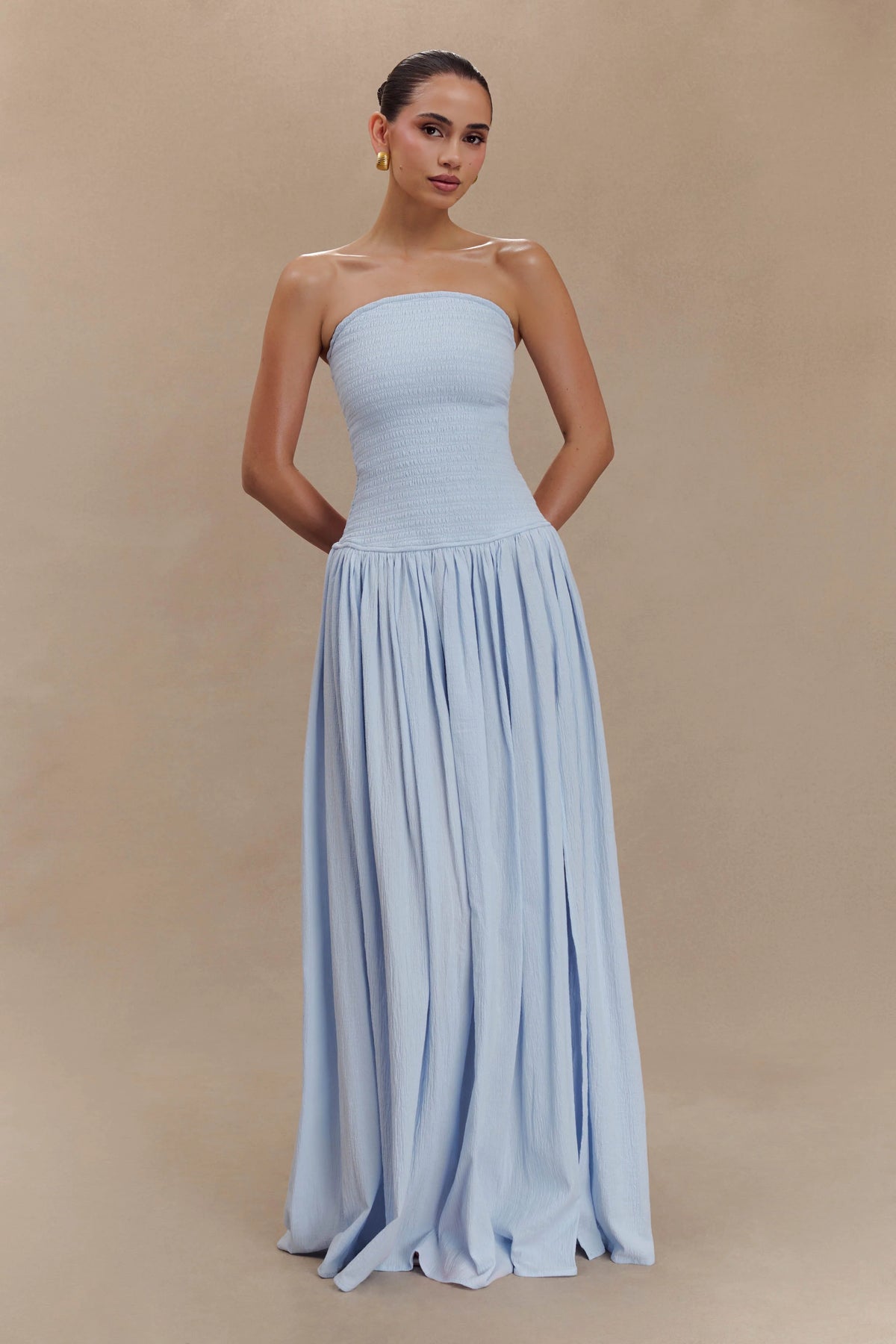 Maureen Cotton Shirring Maxi Dress - Powder Blue